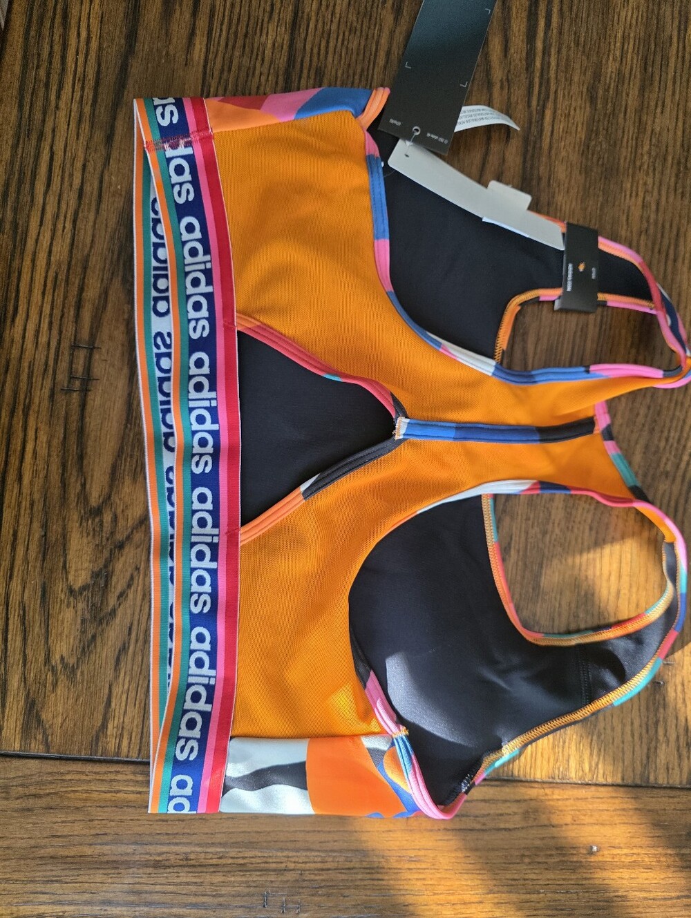 NWT adidas Farm Rio Multicolor Crop Sports Bra with Bold Stripe Band - Picture 2 of 3
